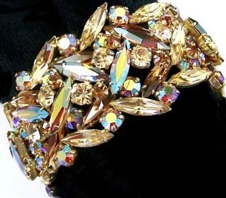 Sherman Topaz Citrine Aurora Borealis Crystals Rigid Cuff Bracelet