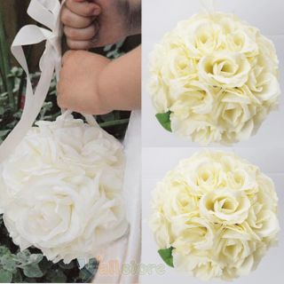 Ivory Silk Rose Kissing Ball Wedding Flower Decoration