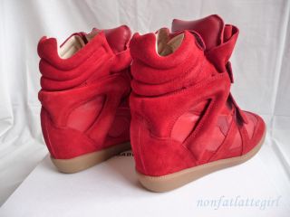 Isabel Marant Bekett Bazil Red Suede Basket Wedge Sneakers 38 Sold Out