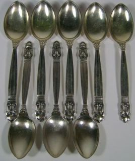 Georg Jensen Acorn Sterling Silver Flatware 8 Teaspoon Spoon Lot 2