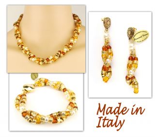  Italian Made Venetian Murano Jewelry Set Necklace Earrings Bracelet