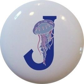 Letter J Alphabet Cabinet Drawer Pull Knob Jellyfish