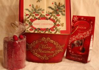 Chirstmas Holiday Gift Basket Italian Soap Chocolate Candle Towel Set