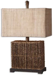 Natural Palm Branches Rustic Bronze Foot Table Lamp