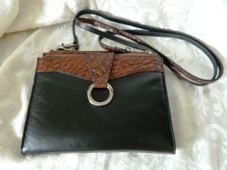 Jack Georges Leather Black & Brown Cicilia String Wallet w/Shoulder