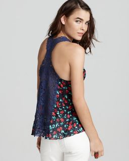 Free People Izzy Floral Crochet Back Tank Top in Navy Combo F569U211