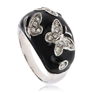 ARINNA Lovely Butterfly Cocktail Fashion Ring 18K WGP Swarovski Clear