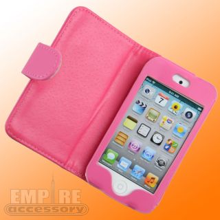 Hot Pink Leather Folding Case for Apple iPod Touch iTouch 4G 4th Gen