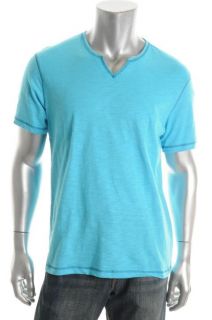 Inc New Blue Slub Short Sleeve Split Neck Casual Shirt T Shirt L BHFO
