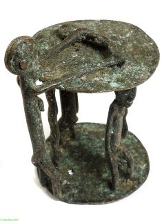 Gan Gurunsi Miniature Brass Stool with Figures African