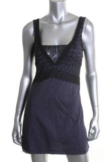 Free People New Navy Embroidered Sleeveless Shift Summer Casual Dress