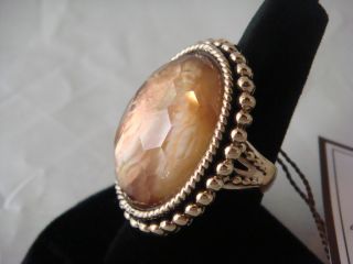 Stephen Dweck Oval Rock Crystal Mother of Pearl Bronze Bead Set Ring $