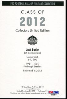 Jack Butler Signed Goal Line Art Card GLAC Autographed Steelers PSA