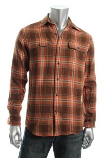 Timberland New Orange Plaid Flannel Long Sleeve Two Pocket Button Down