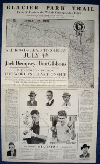 Jack Dempsey V Gibbons 1923 Original Pre Fight Boxing Poster
