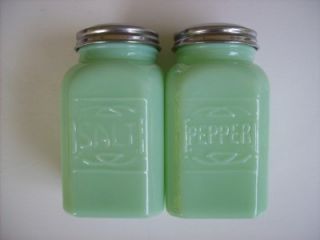 Jadeite Glass Salt and Pepper Shaker Set Shakers Jade Color