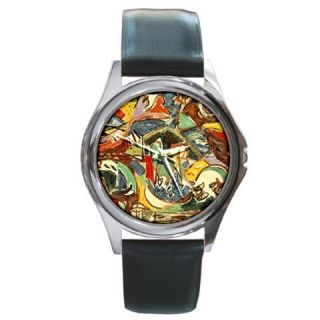 Jackson Pollock The Key Painting Art Silver Watch Black Leather