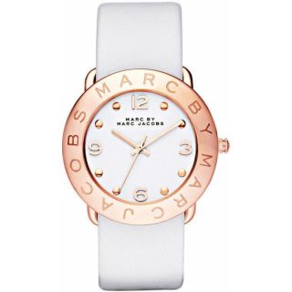  by M Jacobs Amy Rosegold White Leather Womens Watch MBM1180