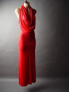  Coral Mermaid Tail Draped Plunging Neck Backless Resort Dress M