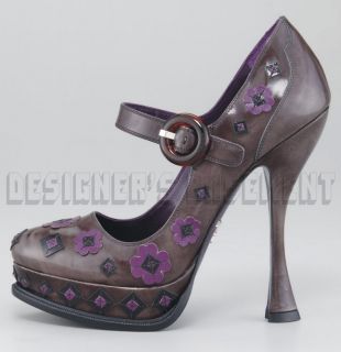  37 5 Leather Flower Applique Mary Jane Platform Shoes Authentic