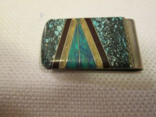 MONEY CLIP( ZUNI STYLE) SILVER CHANNEL INLAY ON STEEL/TURQUOISE/ONYX