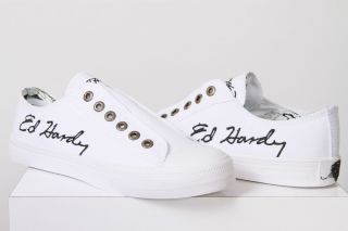 Ed Hardy Lowrise White Women Sneakers