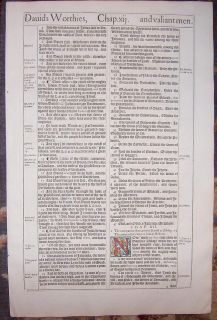 1613 King James Folio Bible Leaf King Davids Mighty Men Hand Colored