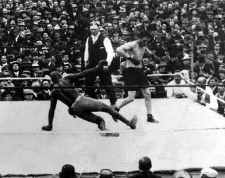 Jack Johnson Stanley Ketchel 1909 Boxing Match Photo