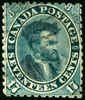 Stamps Canada 1859 17¢ Jacques Cartier Scott 19 Used $190 00