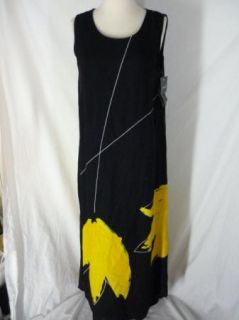 Animale Jacques RUC Paola Design Black Dress M Lagenlook Yellow Floral