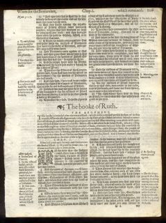 1607 Geneva Quarto Black Letter Bible Leaves Complete Book of Ruth A