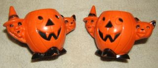   Halloween Rosbro Jack O Lantern Witch Cat Candleholders Hard Plastic