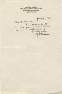 James Baldwin Autograph Letter Signed 01 01 1920