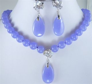 Noblest Light Purple Jade Necklace Pendant Earrings Set