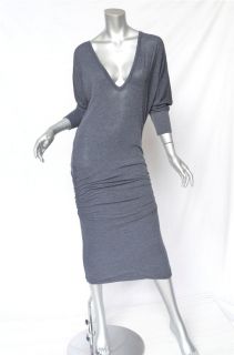 James Perse Dark Grey Jersey Wide V Neck Long Sleeve Dress Light Comfy