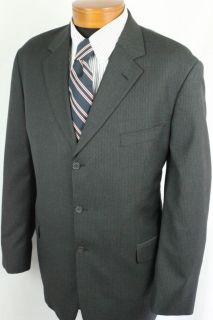 Excellent Brooks Brothers 3 BTN Suit Size 44L Dark Charcoal Pinstripe