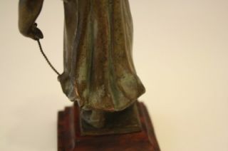 C1880 FRENCH BRONZE FIGURE OF YOUNG GIRL W/ ROUGE MARBLE BASE BY A