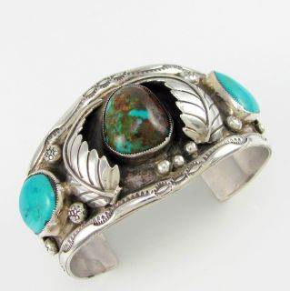  Stamped Sterling Silver Turquoise Cuff Bracelet JANE POPOVICH  G RM
