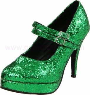  High Heel Green Glitter Double Strap Mary Jane 421 Jane G GRNG