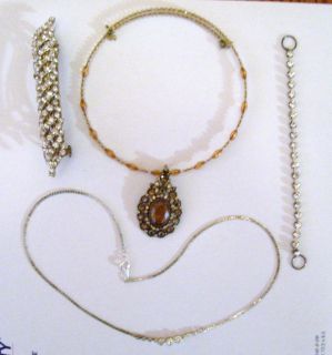 Vintage Lot of 4 Rhinestone Necklace Barrette Choker