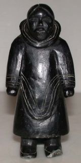 Early Inuit Carved Black Stone Eskimo Woman