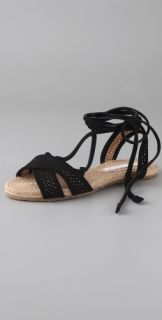 Charlotte Ronson Suede Perforated Espadrille Flat Sandals