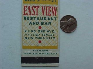 1940s WWII Era New York City East View Restaurant and Bar Matchcover