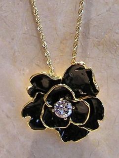 Kenneth Jay Lane Couture Black Camellia Flower Pendant Necklace