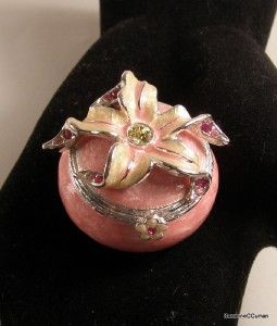Jay Strongwater Enamel Crystal Pink Lily Pill Box No Longer Available