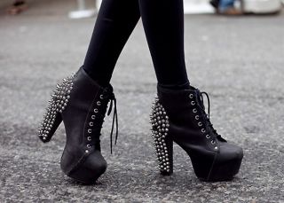 Jeffrey Campbell Black Leather Lita Spike Ankle Boots Shoes US 6 5 9 5
