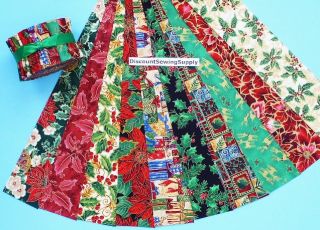 Xmas Jelly Roll Quilt Strips Metallic Cotton Fabric Die Cut 10 Prints