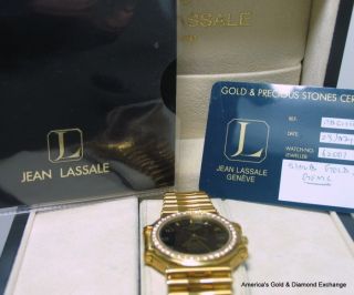Mens 18K Solid Gold Jean Lassale Diamond Bezel Watch 148 gms Free USA