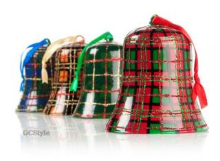Jeffrey Banks Set of 4 Handpainted Glass Plaid Christmas Ornaments