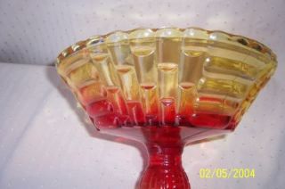    VINTAGE LOUISA AMBERINA JENNETTE GLASS RED & YELLOW COMPOTE DISH